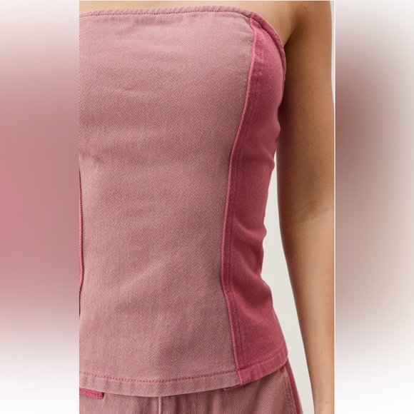 NWT NASTY GAL- Twill Colorblock Denim Bandeau Top - Picture 3 of 4